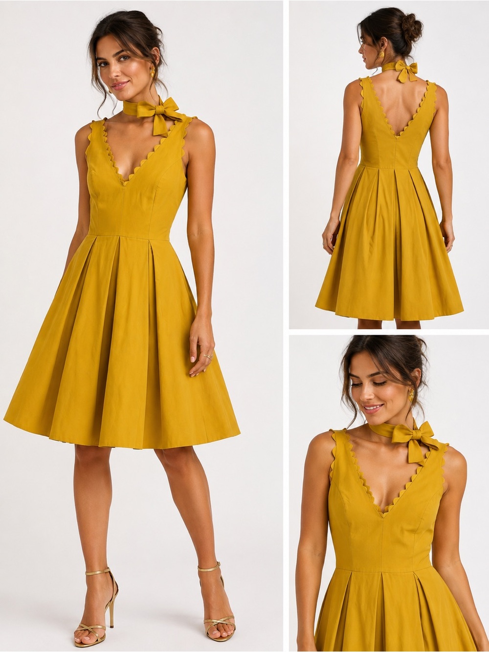 Anthropologie Hitherto Silk Bow Halter Dress Mustard Gold Size 6